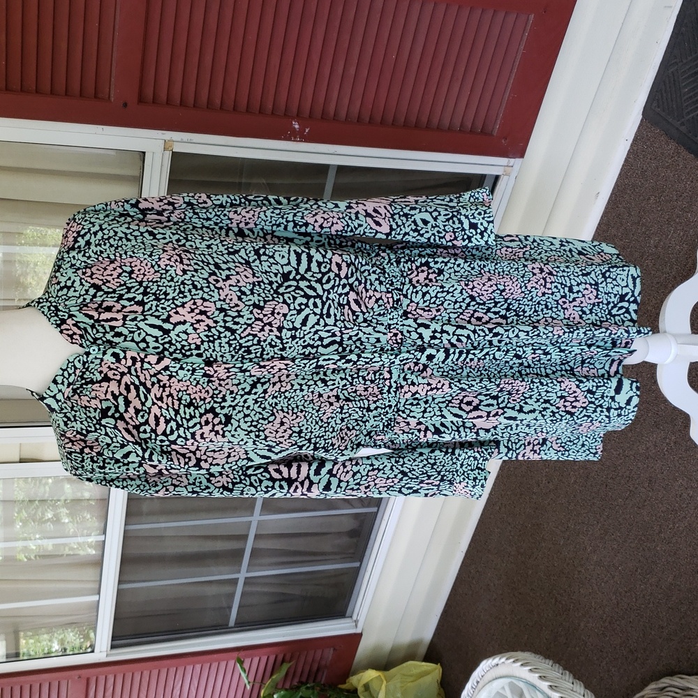 Diane Von Furstenberg Deandra Mint and Navy Snow Leopard Spot Print Dress